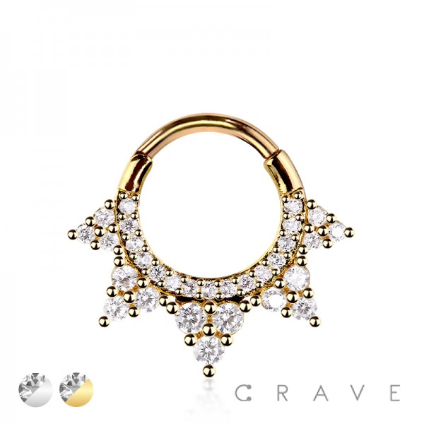 316L SURGICAL STEEL MULTI CZ CONE SPIKE SEPTUM HINGED SEGMENT HOOP RING